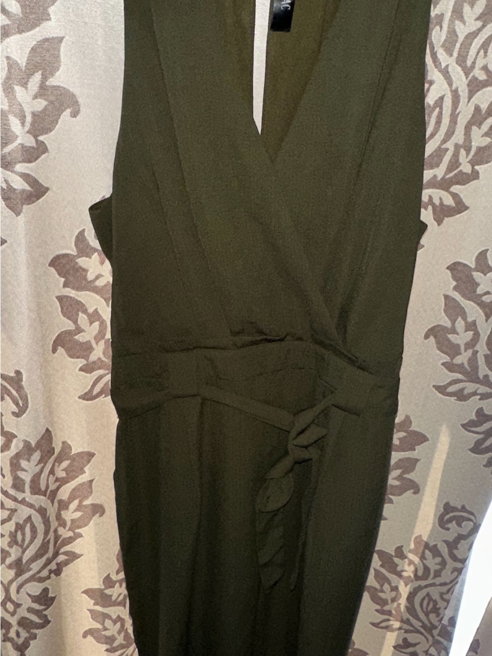 Sleeveless Olive Wrap Jumpsuit with Tie Waist